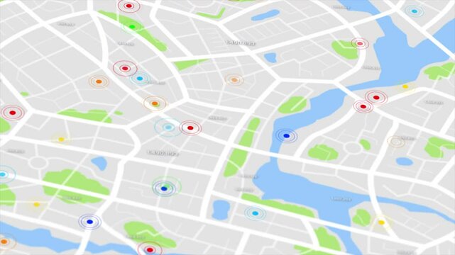 A map of the community town with roads and alleys. Circles indicate the destinations with random numbers