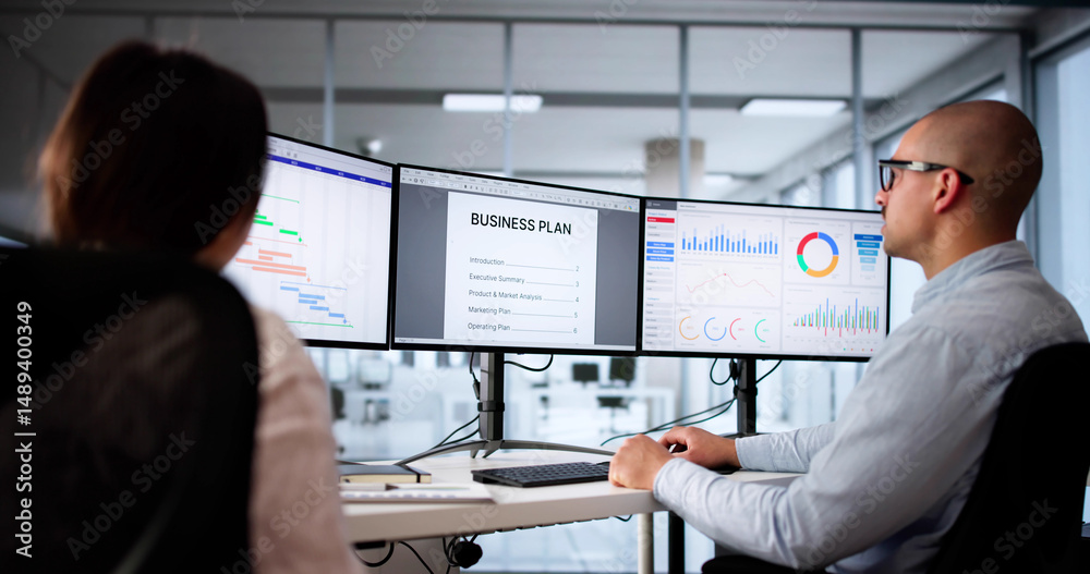 Poster Creating A New Business Plan Document On The Computer Screen