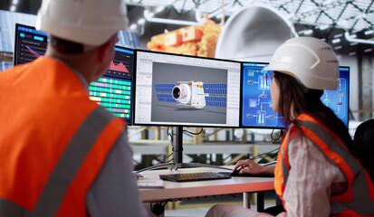 Engineer Supervising Construction Of Advanced Satellite