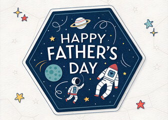 Obraz premium Happy Father's Day Space Theme with Astronauts and Planets