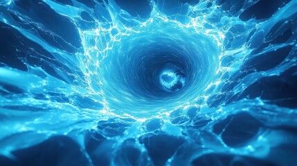 Glowing blue vortex with a network of interconnected web-like structures creating a dynamic swirling tunnel effect, evoking a sense of depth and motion