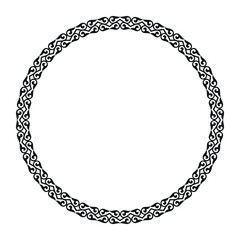 Black and white round frame. Traditional round Turkic ornament. Oriental black round pattern with arabesques. Islam, Indian, Ottoman motif. For ceramic, porcelain, embroidery, sandblasting, laser. 