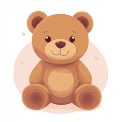 Obraz premium Cute and smiling brown teddy bear sitting with round ears and big eyes against a soft pink circular background