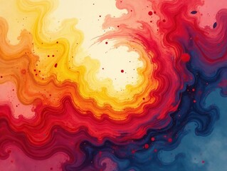 Whirlwind of coral, yellow & red watercolor Asymmetrical, dark intensity, circular , pattern, intense