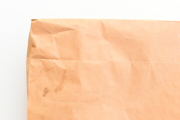 crease brown paper texture on white background, recycle material