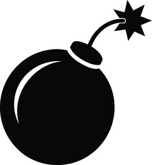 Cartoon Bomb with Lit Fuse and Yellow Explosion Vector Illustration. Cartoon Bomb Icon with Lit Fuse and Explosion Clipart