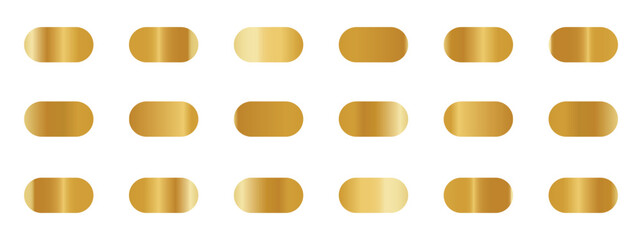 Golden premium gradient swatch palette set. premium golden gradients swatches set. Set gold gradient Chrome color foil texture background.