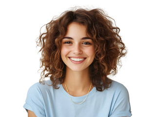 Happy young woman smiling and laughing, isolated on a transparent background
