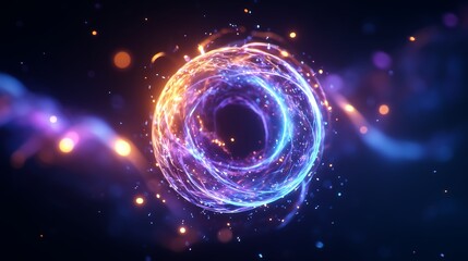 Abstract Glowing Orb Wrapped in Dynamic Neon Waves.Generative AI