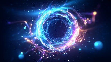 Energy Ring in Space with Vibrant Light Trails and Particles.Generative AI
