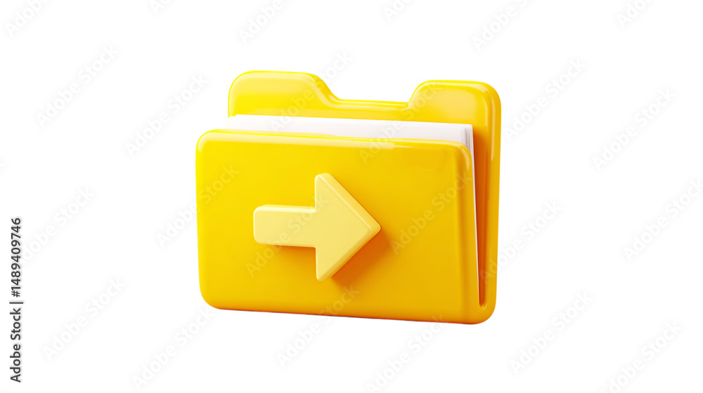 Poster yellow file folder with arrow icon for data transfer and file management and organization concept id