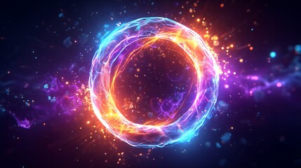 Energy Ring in Space with Vibrant Light Trails and Particles.Generative AI