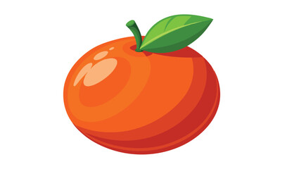 Cartoon Orange with Green Leaf on White Background Healthy Fruit Illustration