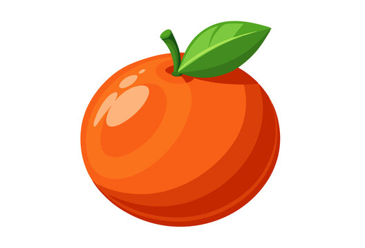recommend clip art: Cartoon Orange with Green Leaf on White Background Healthy Fruit Illustration