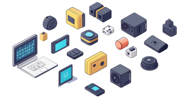 Collection of electronic devices isometric illustration