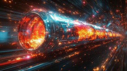 Fototapeta premium Futuristic tunnel with glowing elements and light trail