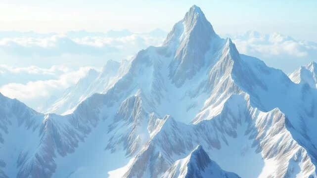 Fantastic mountain scenery of snow-covered alpine sharp peaks Aerial view