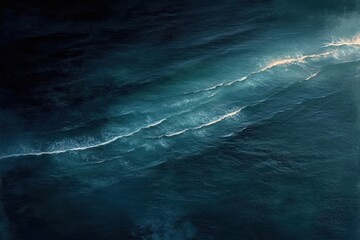 Aerial view of ocean waves creating white foam lines on deep blue water during daylight