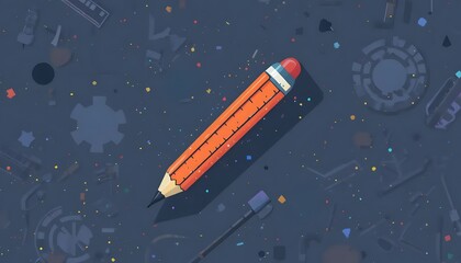 Naklejka premium Creative workspace with orange pencil and colorful confetti elements