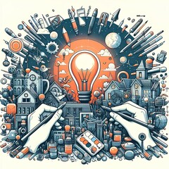 hand drawing light bulb