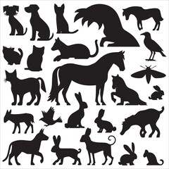 animal silhouettes vector set, 