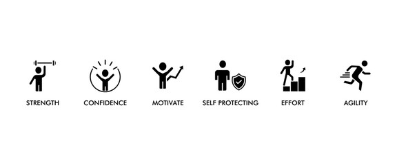Resilience banner web icon vector illustration concept for successfully cope with a crisis with an icon of the strength, confidence, motivate, self protecting, effort, change and agility