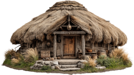 Rustic Thatched Cottage: Step back in time with a charming thatched cottage, evoking a sense of timeless beauty and peaceful retreat in a natural setting.