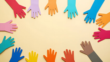Vibrant Hands Creating Unity In A Fun Flat Lay Composition On A Soft Background Signifying Togetherness And Diversity Among Individuals