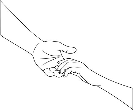 Line drawn gently touching helping hands vector transparent PNG. Holding hands outline. Supporting hands. Calling for aid. Asking for help. Human hands PNG.
