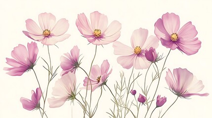 Pink cosmos flowers illustration