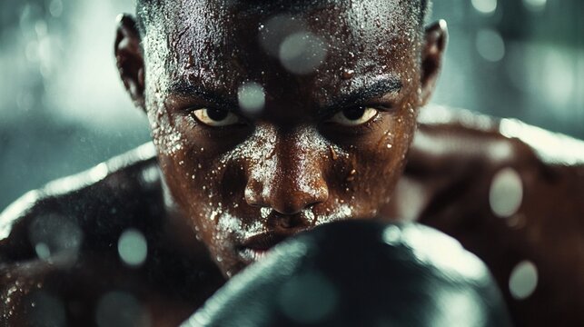 Intense boxer focused in the ring