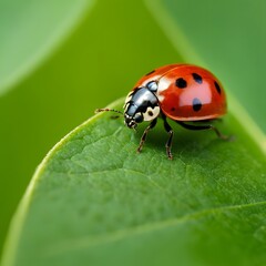 Fototapeta premium ladybug on green leaf