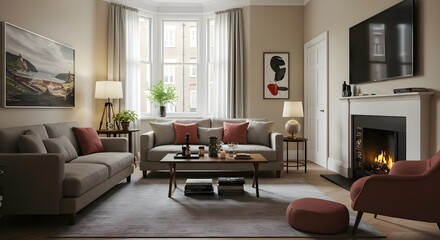 Fototapeta premium Modern Terraced Room Interior Design in London with Cozy Atmosphere