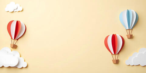 A vibrant display of colorful hot air balloons soaring through a soft pastel sky filled with fluffy white clouds enhancing the whimsical atmosphere