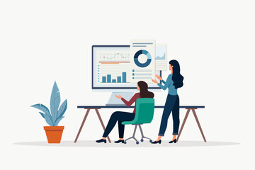 Team collaboration and digital marketing strategy illustration,flat design