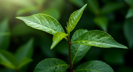 Glimmering Green Leaves in Sunlight with High-Quality Details