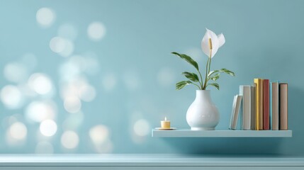 A zoom background - Elegant Blue Zoom Virtual Background With Books And A Potted Plant