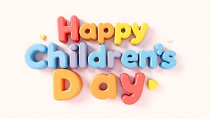 Fototapeta premium happy world children's day 3D text design elements