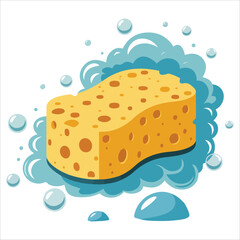 Kitchen sponge with soap bubbles isolated