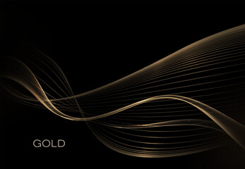 Isolated design element, great wavy gold shape on black background.