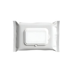 Isolated rectangular packet of white makeup remover wipes featuring a practical and hygienic flip-top closure on a plain setting