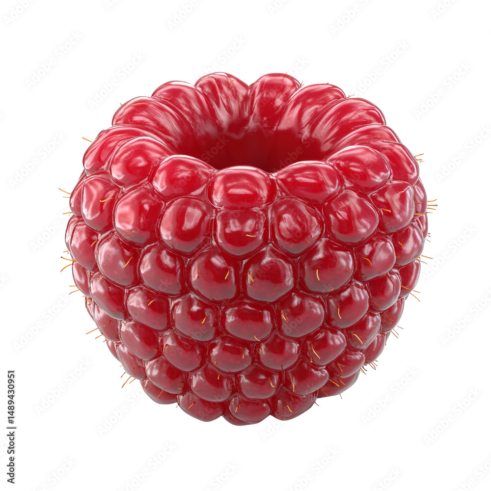 Poster Macro Close-up of a Fresh and Juicy Raspberry on a White Background