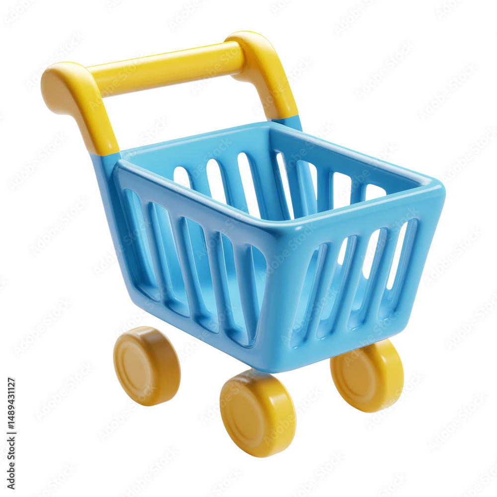 Poster Colorful and isolated 3D rendering of a shopping cart on white background