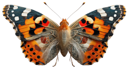 Butterfly's colorful wings: A close-up shot captures the delicate details and vibrant hues of a butterfly's open wings, revealing intricate patterns and natural beauty.
