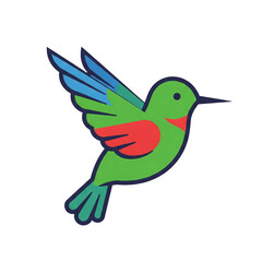 Obraz premium Cute Minimalist Hummingbird Illustration with Bright Colors on Black Background
