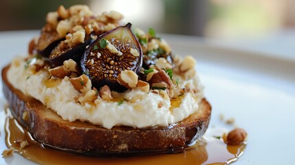 Delicious roasted figs ricotta toast sweet almonds honey recipe food warm image tasty nutty plate
