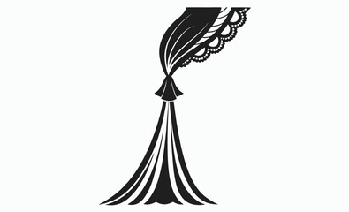 Lace Curtain Tieback Outline Silhouette, Lace curtain silhouette, Window drape icon, Curtain tieback vector