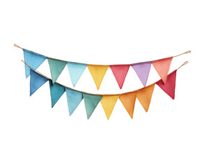 Fototapeta premium Colorful Triangular Bunting Flags on Twine, Transparent Background, PNG