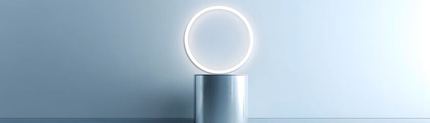 Illuminated ring display on a pedestal.