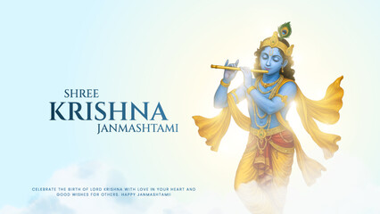 Happy Janmashtami with hindi typography With colorfull sky Background Silhouette abstract Vector Illustration design. 